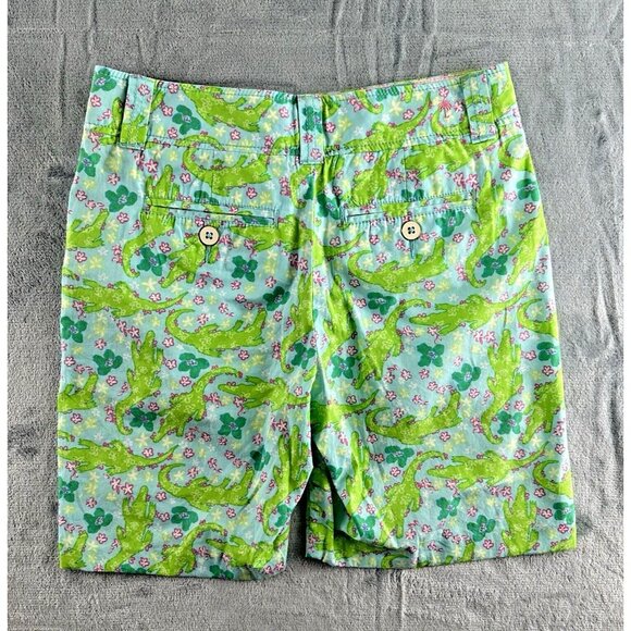 Lilly Pulitzer Shorts Women’s Size 2 Resort Fit Blue/Pink Alligator Cotton Check - Picture 15 of 15